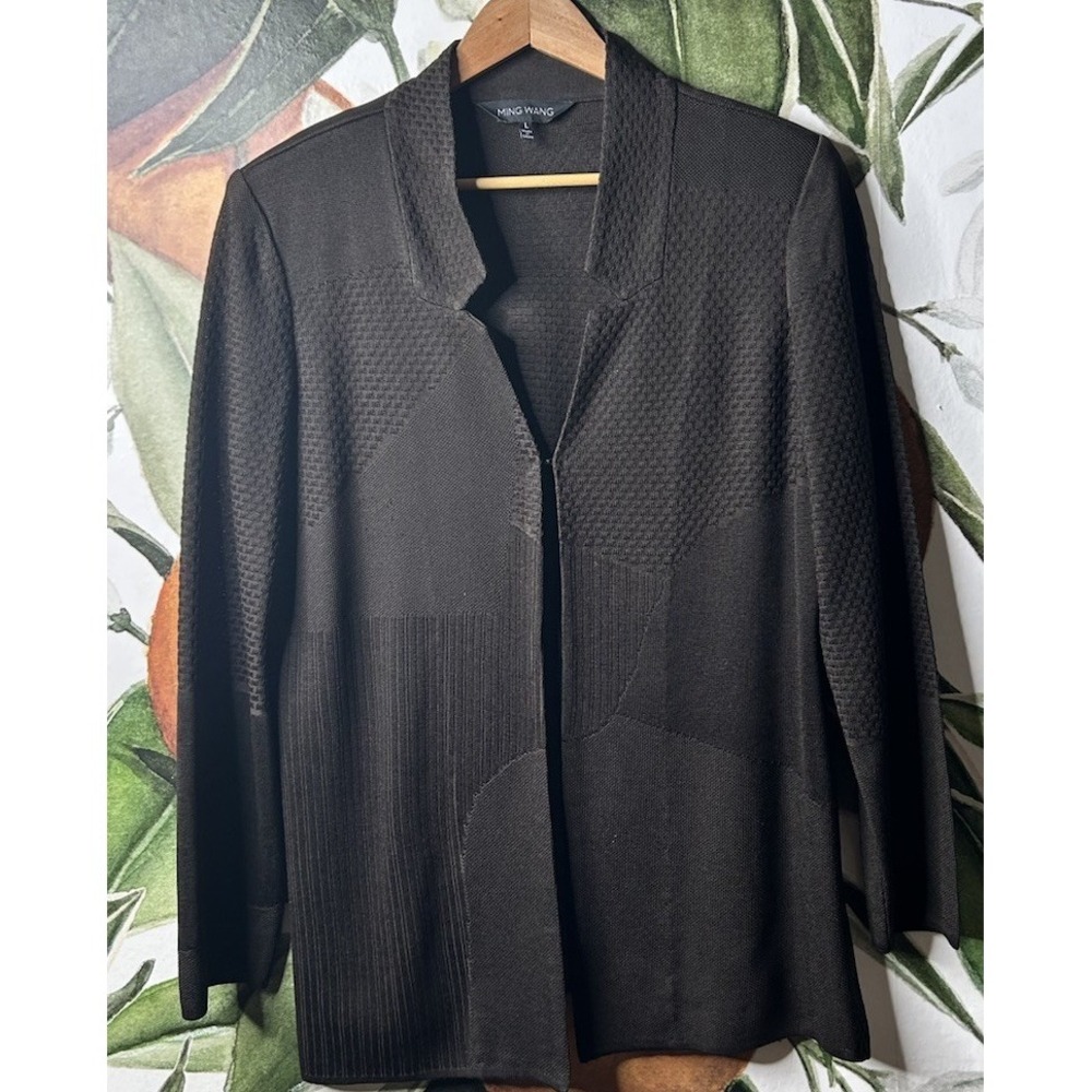 Ming Wang Large Brown Open Cardigan Jacket Old Money Classic‎